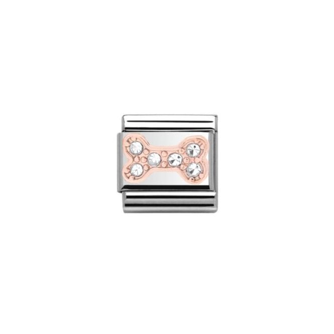 Charmlinks Silver with Rose Dog Bone Stone Set Charm