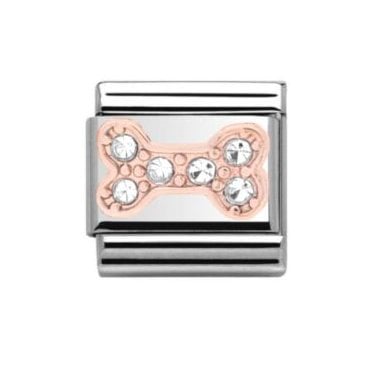 Silver with Rose Dog Bone Stone Set Charm