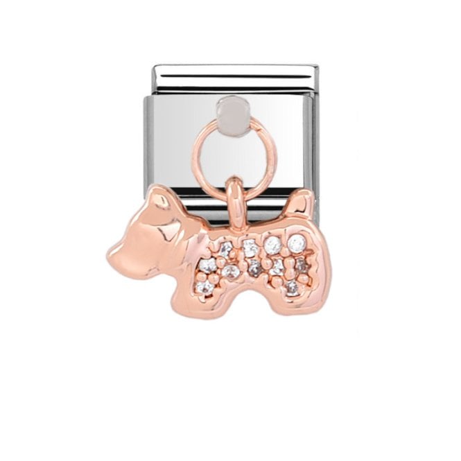 Charmlinks Silver with Rose Dog Drop Charm