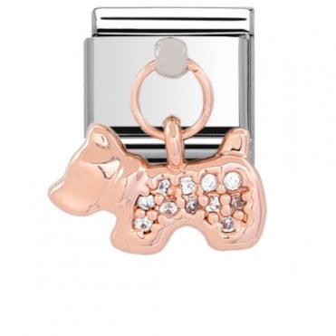Silver with Rose Dog Drop Charm