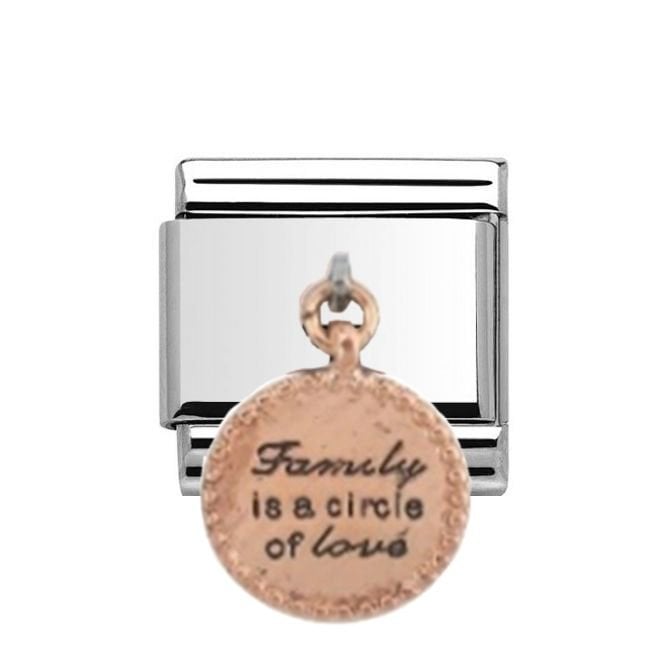 Charmlinks Silver with Rose Family Is The Circle Of Love Drop Charm