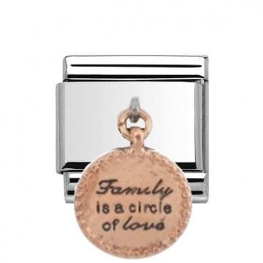 Silver with Rose Family Is The Circle Of Love Drop Charm