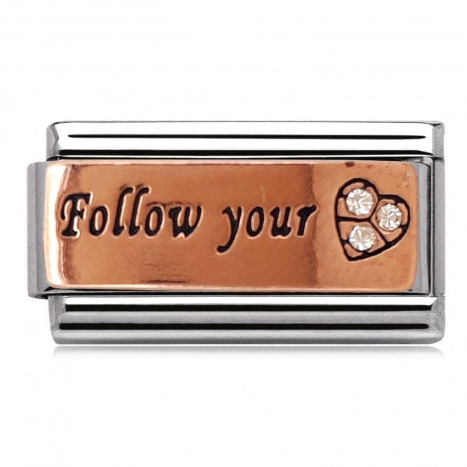 Charmlinks Silver with Rose Follow Your Heart Stone Set Double Charm