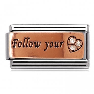 Silver with Rose Follow Your Heart Stone Set Double Charm