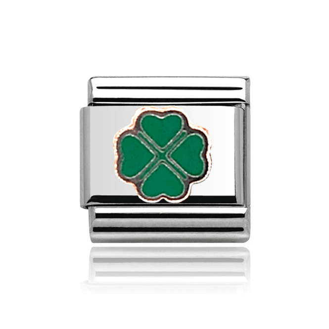 Charmlinks Silver with Rose Four Leaf Clover Charm