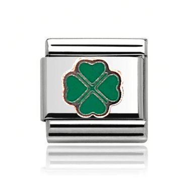Silver with Rose Four Leaf Clover Charm