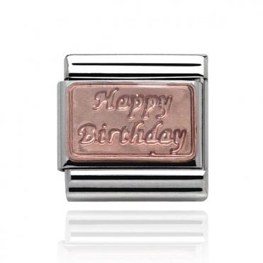 Silver with Rose Happy Birthday Charm