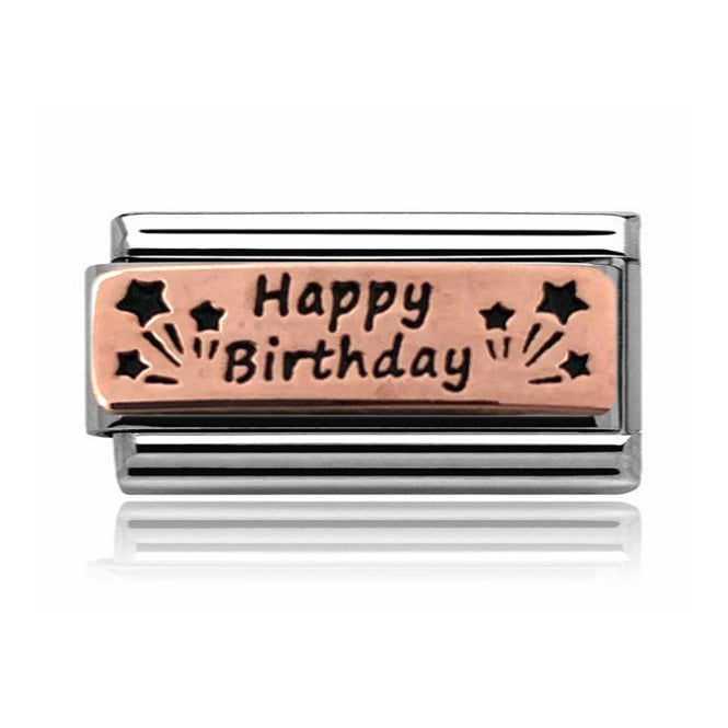 Charmlinks Silver with Rose Happy Birthday Double Charm