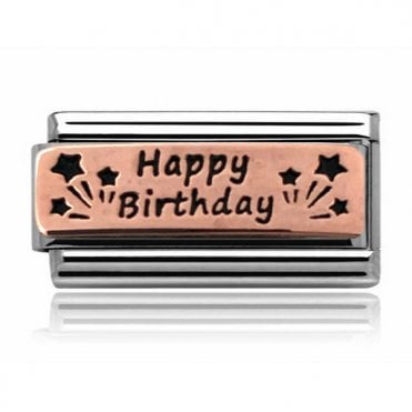 Silver with Rose Happy Birthday Double Charm