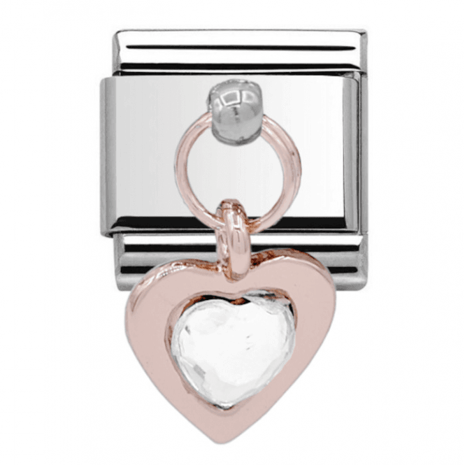 Charmlinks Silver with Rose Heart Drop Charm