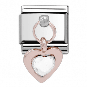 Silver with Rose Heart Drop Charm