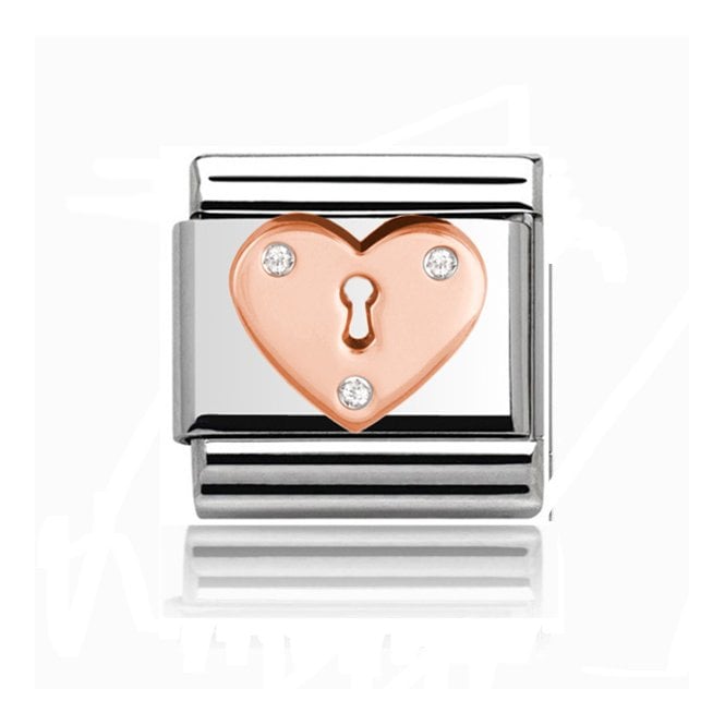 Charmlinks Silver with Rose Heart Padlock Stone Set Charm