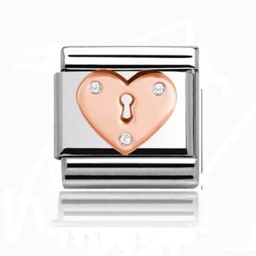 Silver with Rose Heart Padlock Stone Set Charm