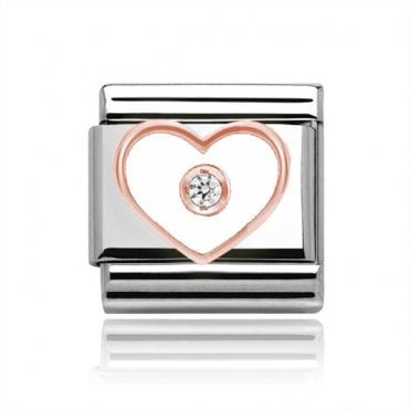 Silver with Rose Heart Stone Set Charm