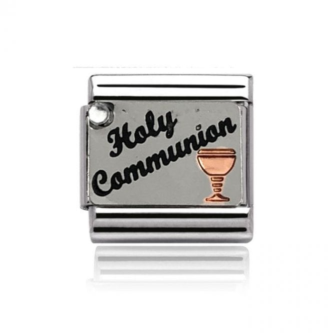 Charmlinks Silver with Rose Holy Communion Stone Set Charm