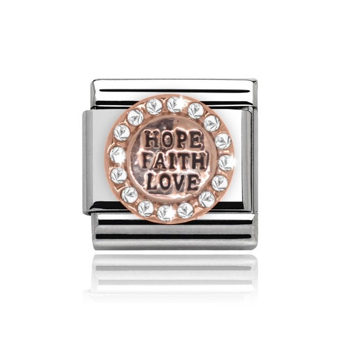 Charmlinks Silver with Rose Hope Faith Love Stone Set Charm