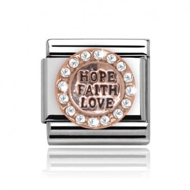 Silver with Rose Hope Faith Love Stone Set Charm