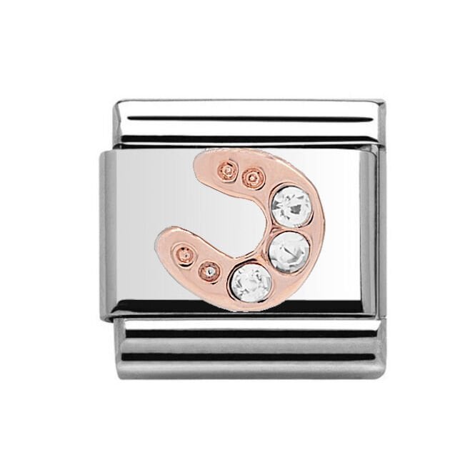 Charmlinks Silver with Rose Horse Shoe Stone Set Charm