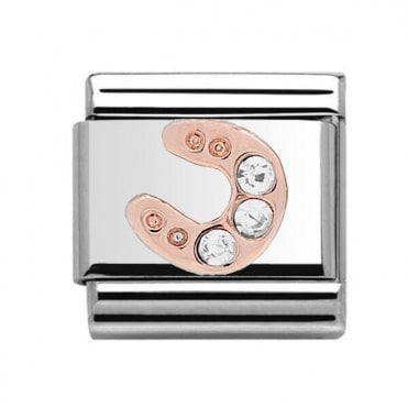 Silver with Rose Horse Shoe Stone Set Charm