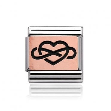 Silver with Rose Infinity Heart Charm