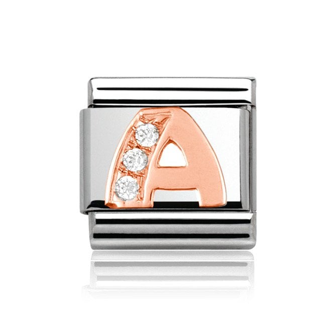 Charmlinks Silver with Rose Initial A Stone Set Charm