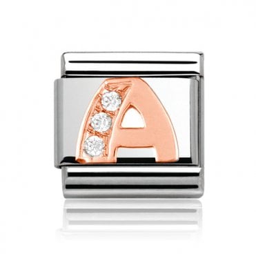 Silver with Rose Initial A Stone Set Charm