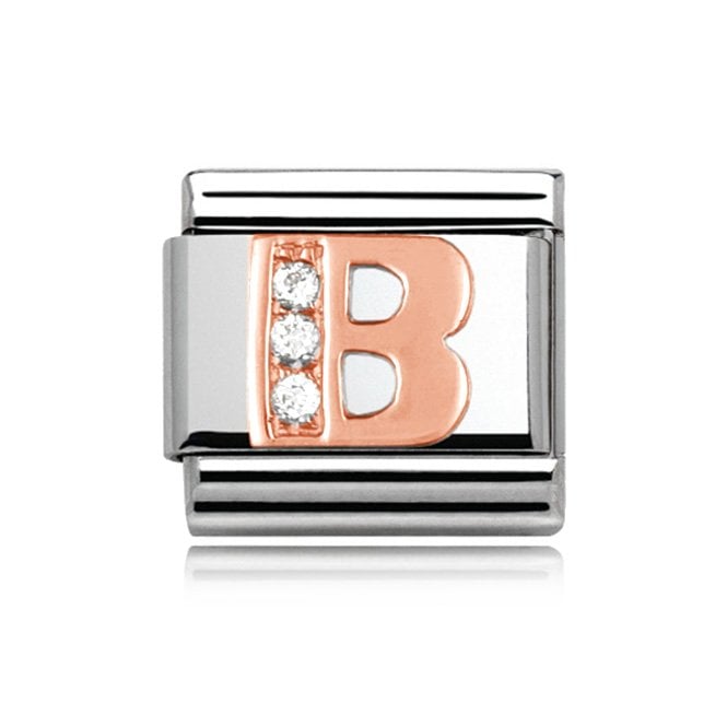 Charmlinks Silver with Rose Initial B Stone Set Charm