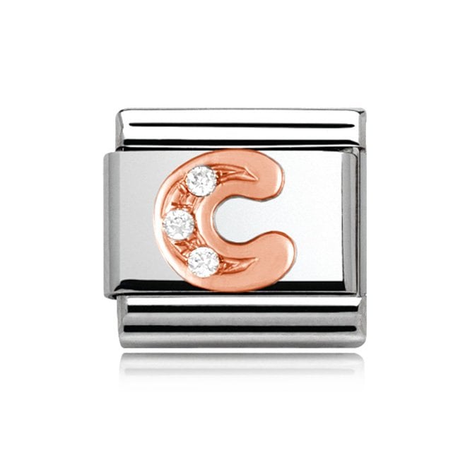 Charmlinks Silver with Rose Initial C Stone Set Charm