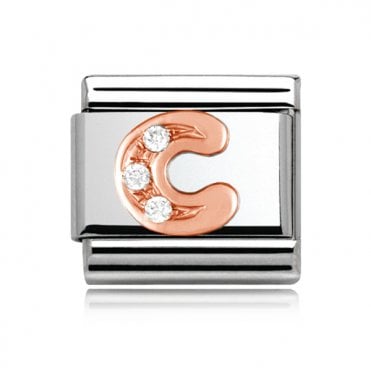 Silver with Rose Initial C Stone Set Charm