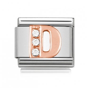 Silver with Rose Initial D Stone Set Charm