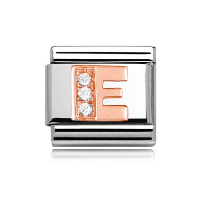 Charmlinks Silver with Rose Initial E Stone Set Charm