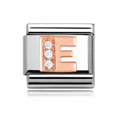 Silver with Rose Initial E Stone Set Charm
