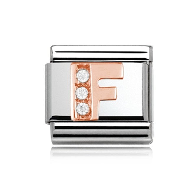 Charmlinks Silver with Rose Initial F Stone Set Charm