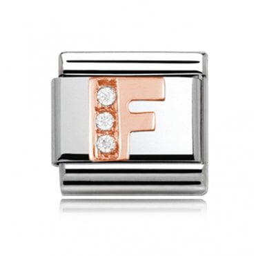 Silver with Rose Initial F Stone Set Charm