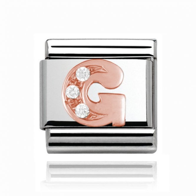 Charmlinks Silver with Rose Initial G Stone Set Charm