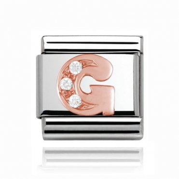 Silver with Rose Initial G Stone Set Charm