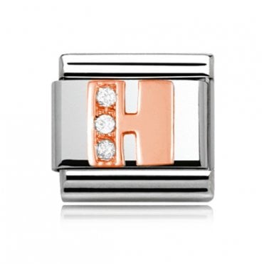 Silver with Rose Initial H Stone Set Charm