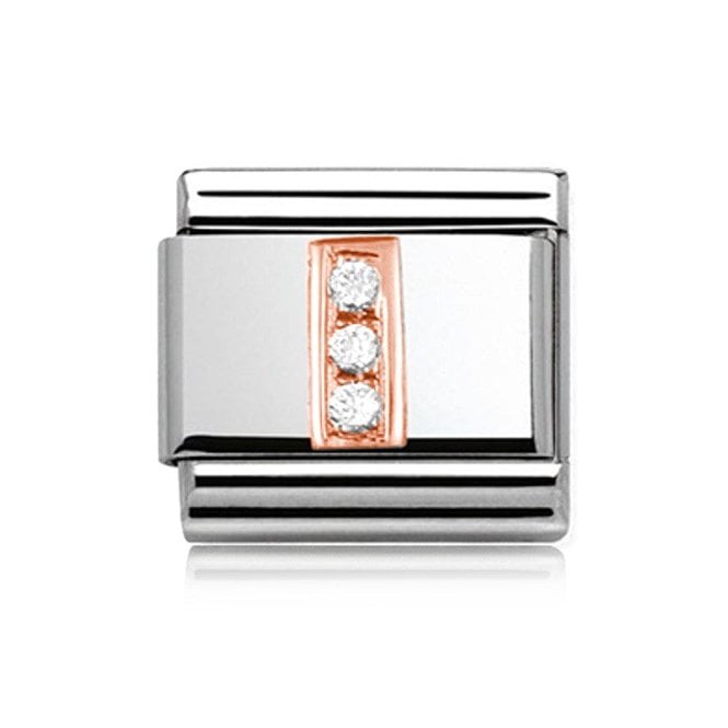 Charmlinks Silver with Rose Initial I Stone Set Charm