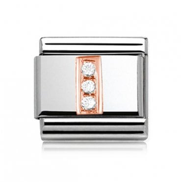 Silver with Rose Initial I Stone Set Charm