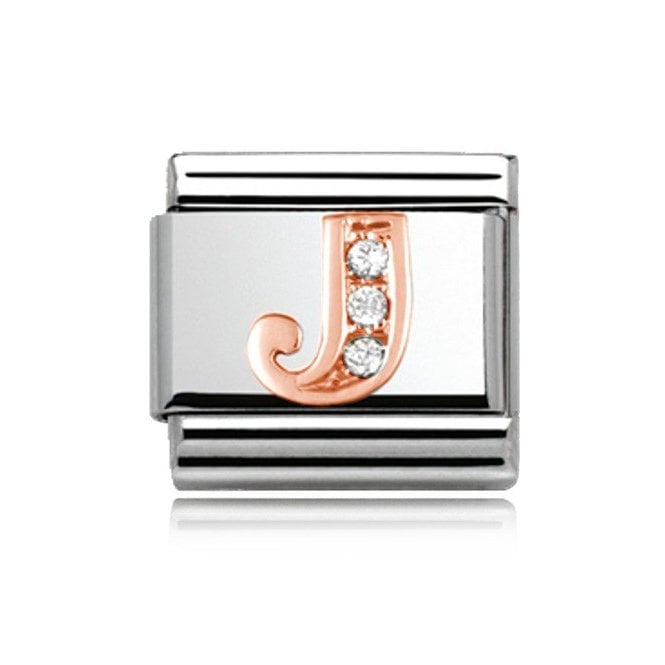 Charmlinks Silver with Rose Initial J Stone Set Charm