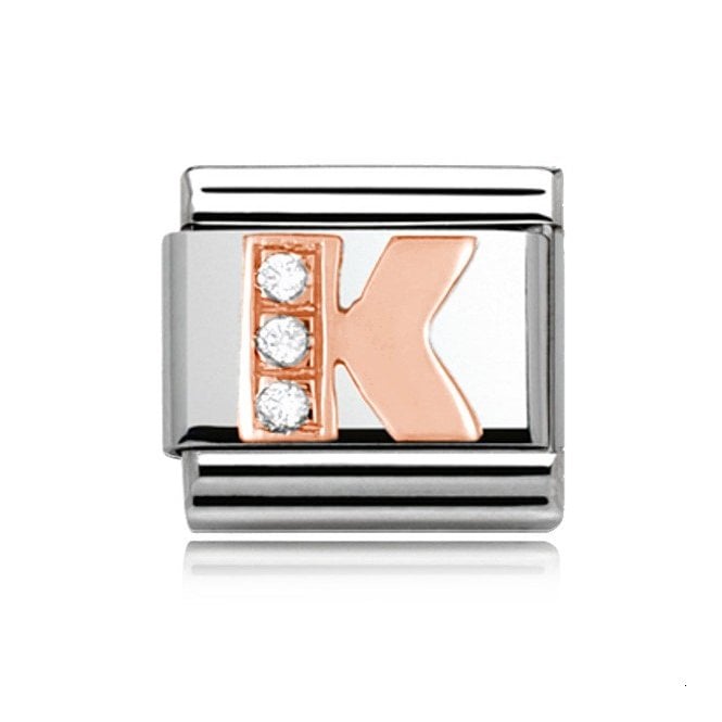 Charmlinks Silver with Rose Initial K Stone Set Charm
