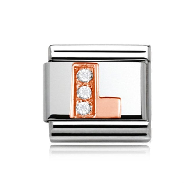 Charmlinks Silver with Rose Initial L Stone Set Charm