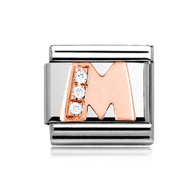 Charmlinks Silver with Rose Initial M Stone Set Charm