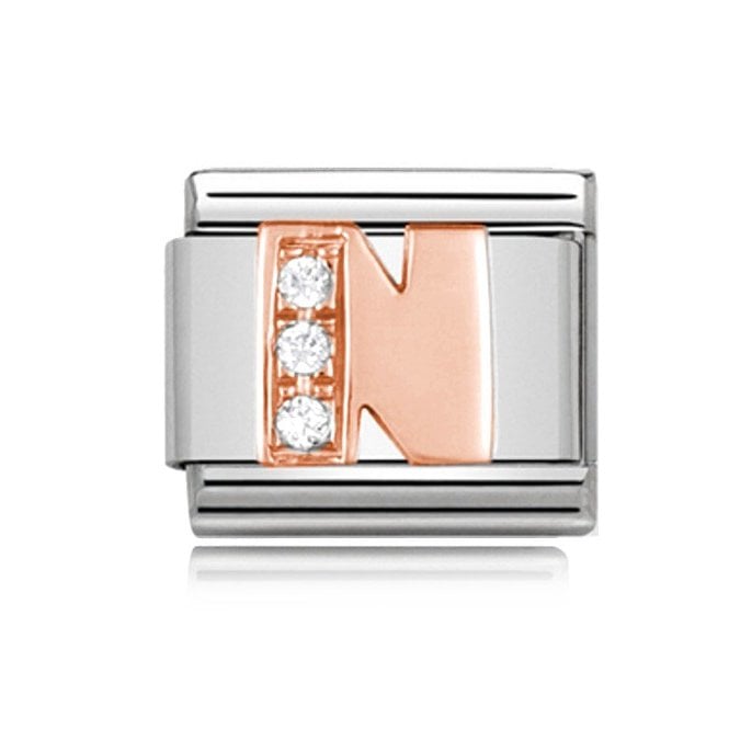 Charmlinks Silver with Rose Initial N Stone Set Charm
