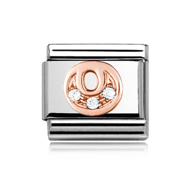 Charmlinks Silver with Rose Initial O Stone Set Charm