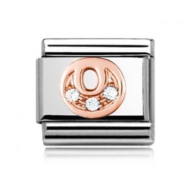 Silver with Rose Initial O Stone Set Charm