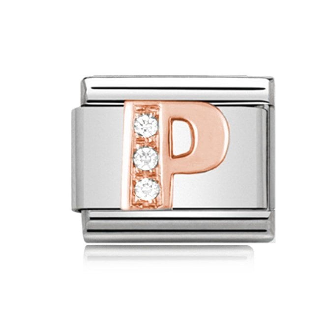 Charmlinks Silver with Rose Initial P Stone Set Charm