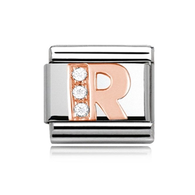Charmlinks Silver with Rose Initial R Stone Set Charm