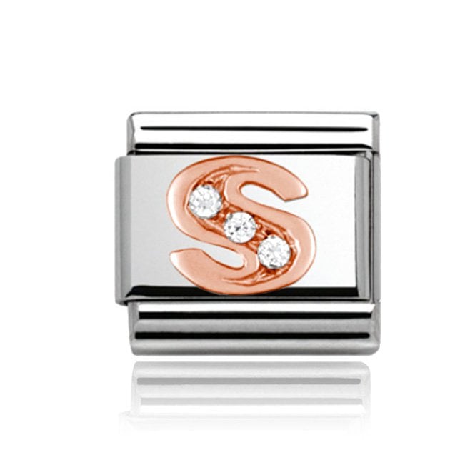Charmlinks Silver with Rose Initial S Stone Set Charm