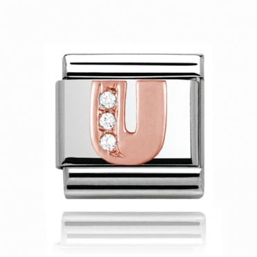 Silver with Rose Initial U Stone Set Charm